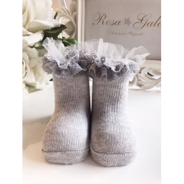 Patuco puntilla y tul GRIS